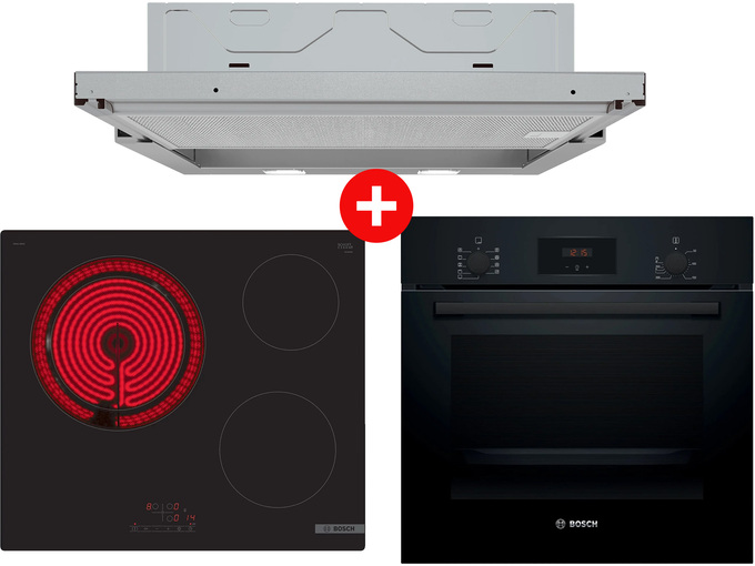 Bosch Ugradna rerna HBF134EB2 + Ugradna ploča PKK611BB2E + Ugradni aspirator DFL064W54